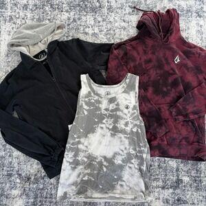 Volcom Jacket Hoodie Tank Top Bundle Mens S/M Black Burgundy Tie Dye 3pc‎ Set